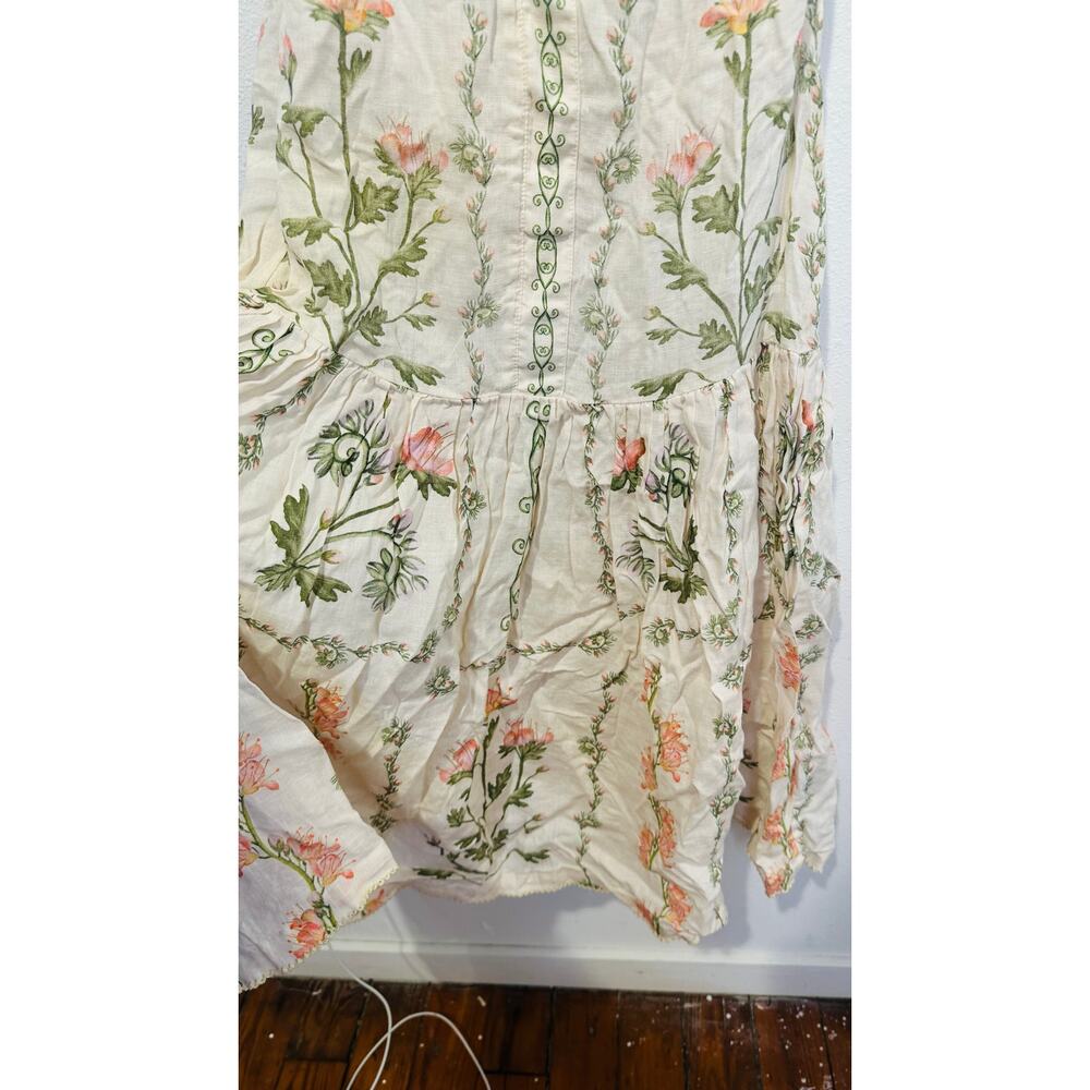 AGUA BY AGUA BENDITA Alma Nispero Oasis Floral Cream Pink Garden Midi Dress sz S - Picture 8 of 14